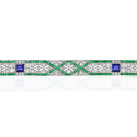 3.00 Ct.Tw.Total Carat Weight Sapphire Natural Diamond Antique Style Bracelet, Platinum 950 Image